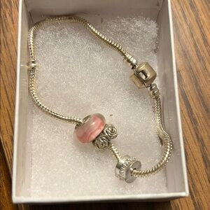 Elegant Silver and Pink Charm Bracelet